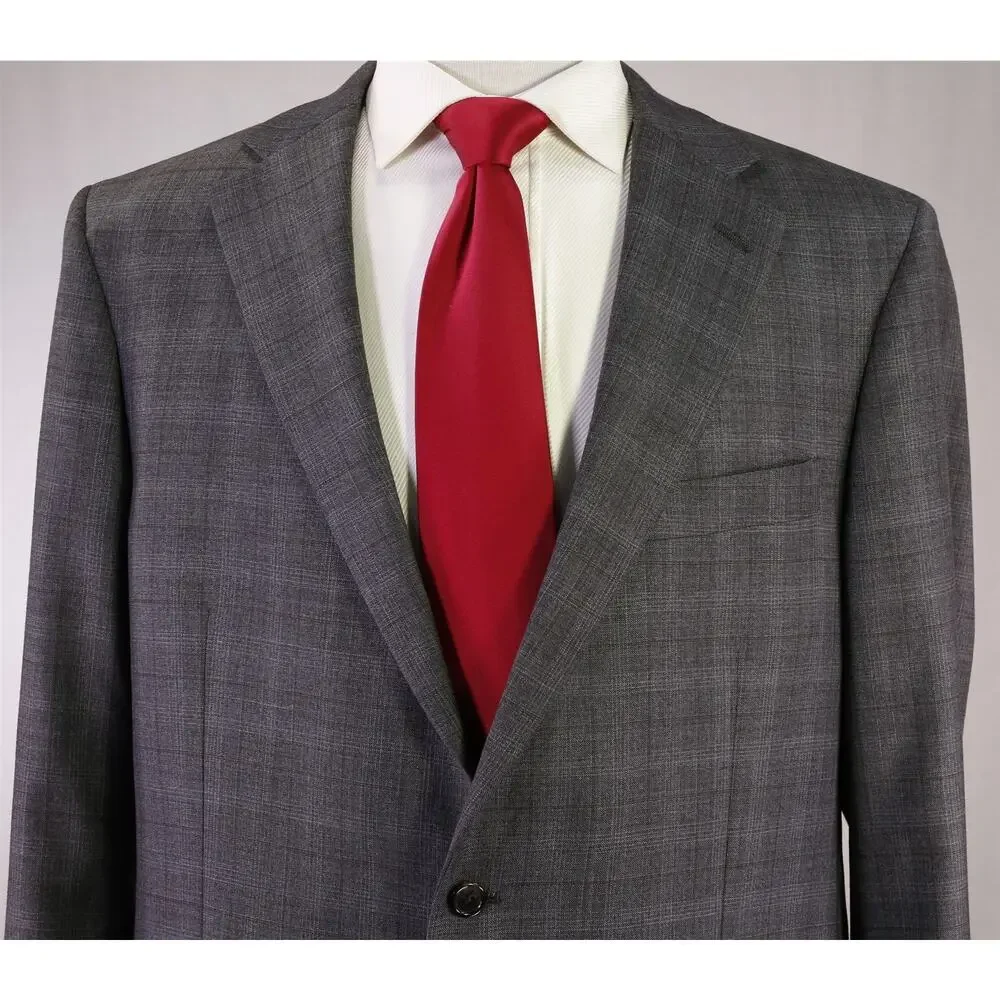 Hart Schaffner Marx Very Recent Gray Windowpane Plaid 2-Btn Wool Suit 44L